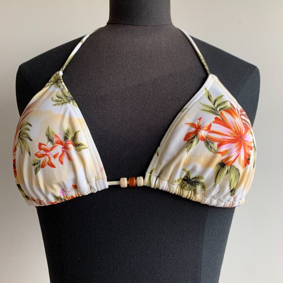 Billabong Surf BLUE CRUSH Vintage bikini natural floral beaded triangle low rise - Picture 5 of 7